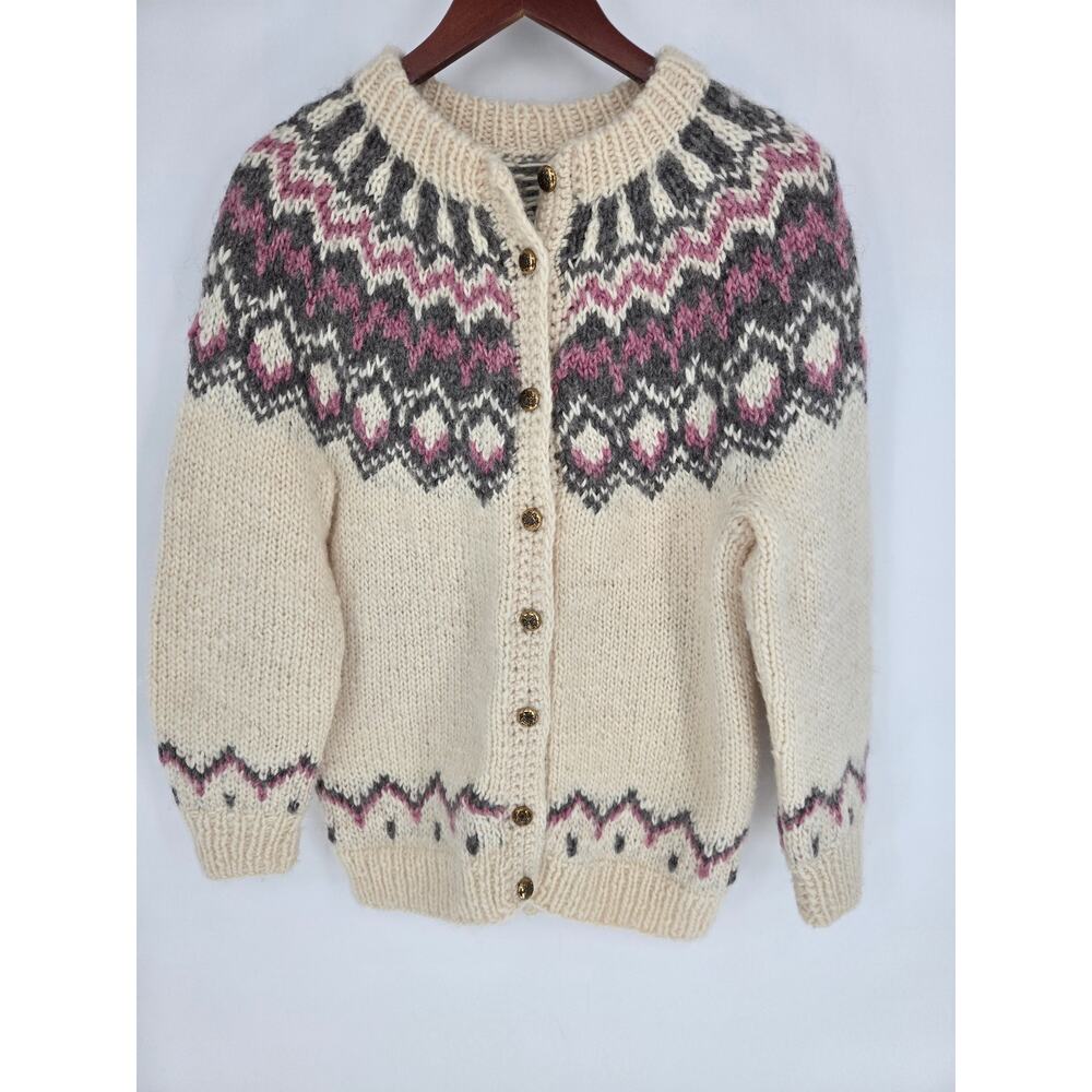Cream Chunky Knit Homemade Button Front Sweater Women's S